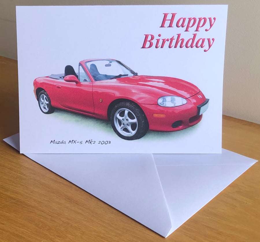 Mazda MX5 Mk2 2003 (Red) - Birthday, Anniversary, Retirement or Plain Card