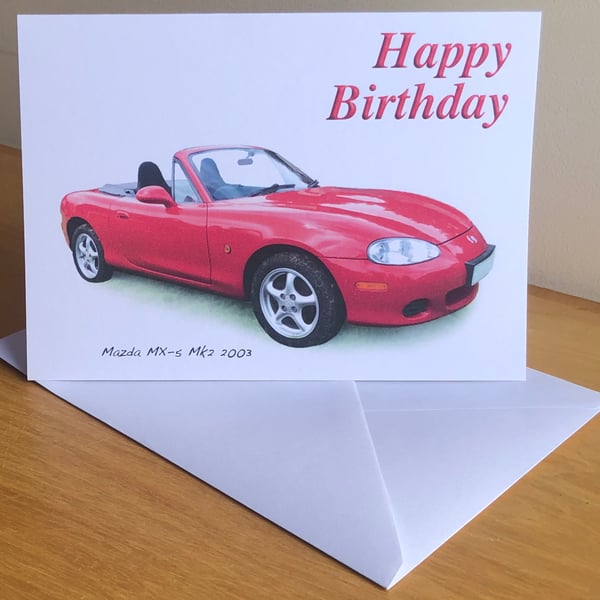 Mazda MX5 Mk2 2003 (Red) - Birthday, Anniversary, Retirement or Plain Card
