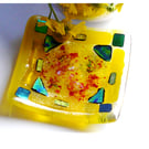 Fused Glass Trinket Dish 8cm Yellow Dichroic 029