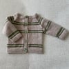 Beige baby cardigan with green stripes