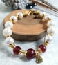 Red white & gold beaded valentine bracelet, quartz jade and pearl - Image 1