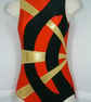Gymnastic leotard gold red and black woven design - Image 1