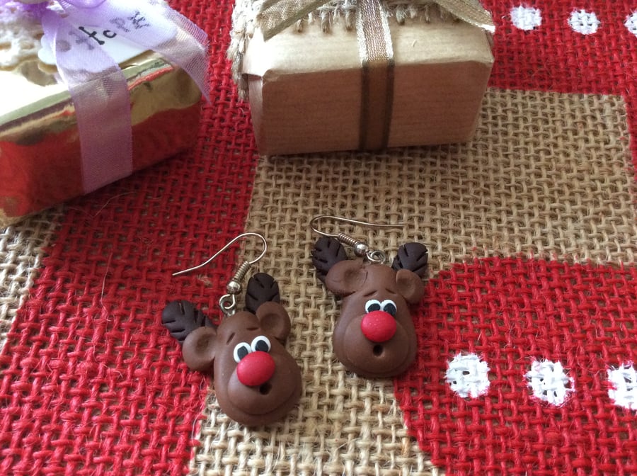 Rudolph Novelty Fimo Earrings 
