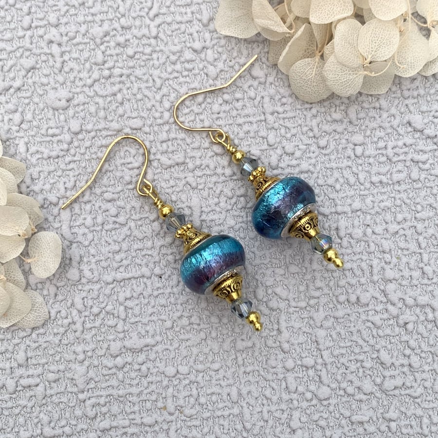 Vintage Style Blue Glass Drop Earrings