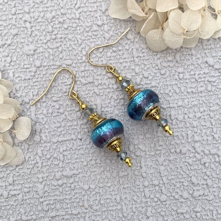 Vintage Style Blue Glass Drop Earrings
