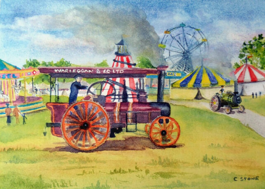 Art print Traction Engines Country Fair from original watercolour 295 x 210mm