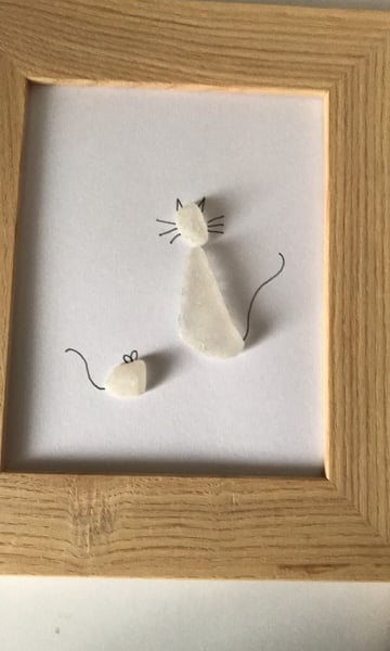 Sea Glass Cat and Mouse Picture