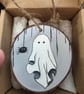 Hand Painted Halloween Ghost Wooden Slice – Cute Ghost & Spider Hanging Decor - Image 2