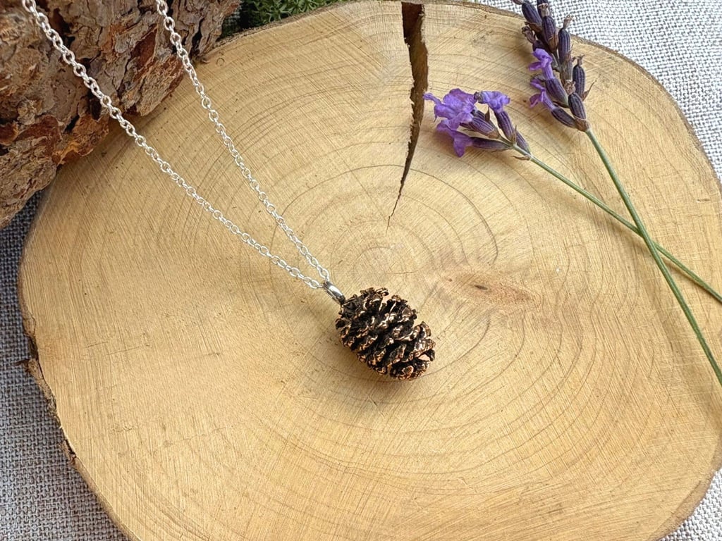 Handmade Pink Bronze Pinecone Necklace