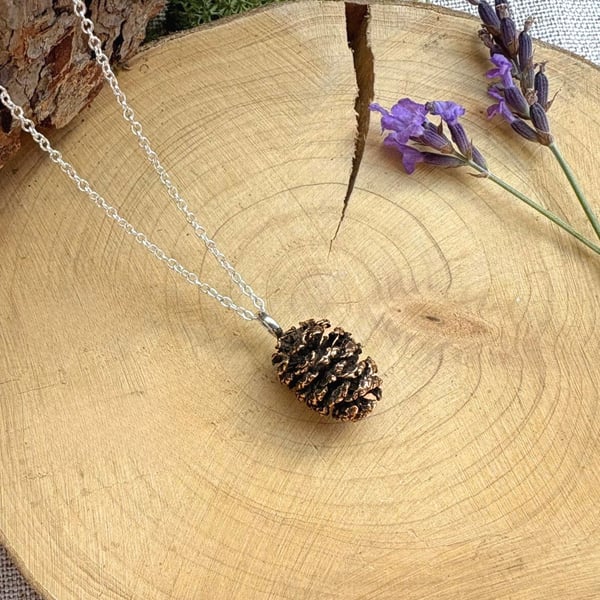 Handmade Pink Bronze Pinecone Necklace