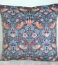 Velvet Cushion Cover William Morris Strawberry Thief 16" Birds Blue 16x16 - Image 1
