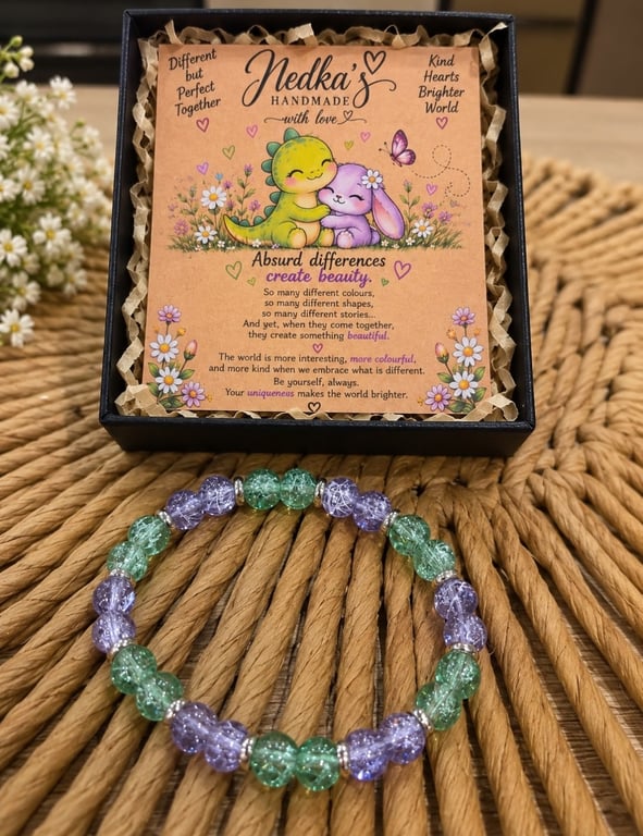 Mint Green and Lilac Crackle Bead Bracelet – Handmade Stretch Jewellery