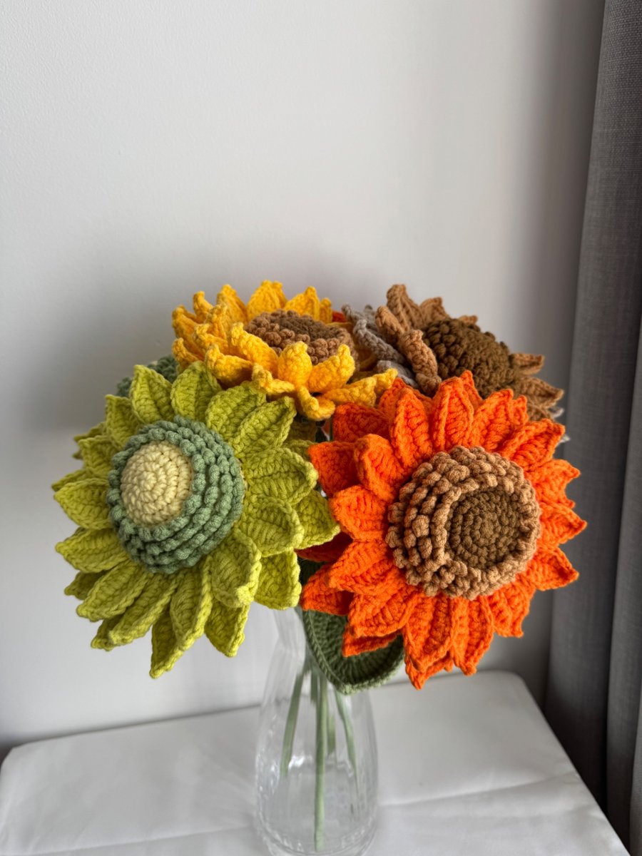 Crochet sunflower,colorful sunflowers,graduation gift,home decor, gift 