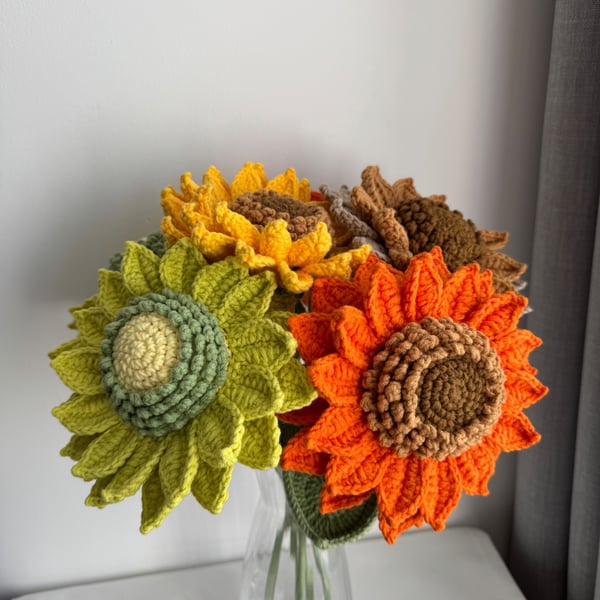 Crochet sunflower,colorful sunflowers,graduation gift,home decor, gift 
