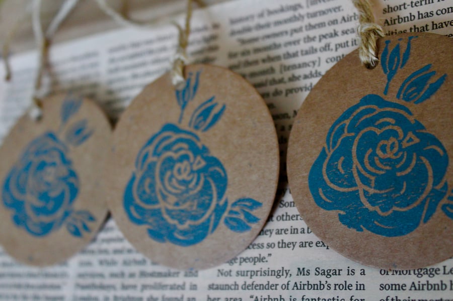 Hand printed Rose Gift tags