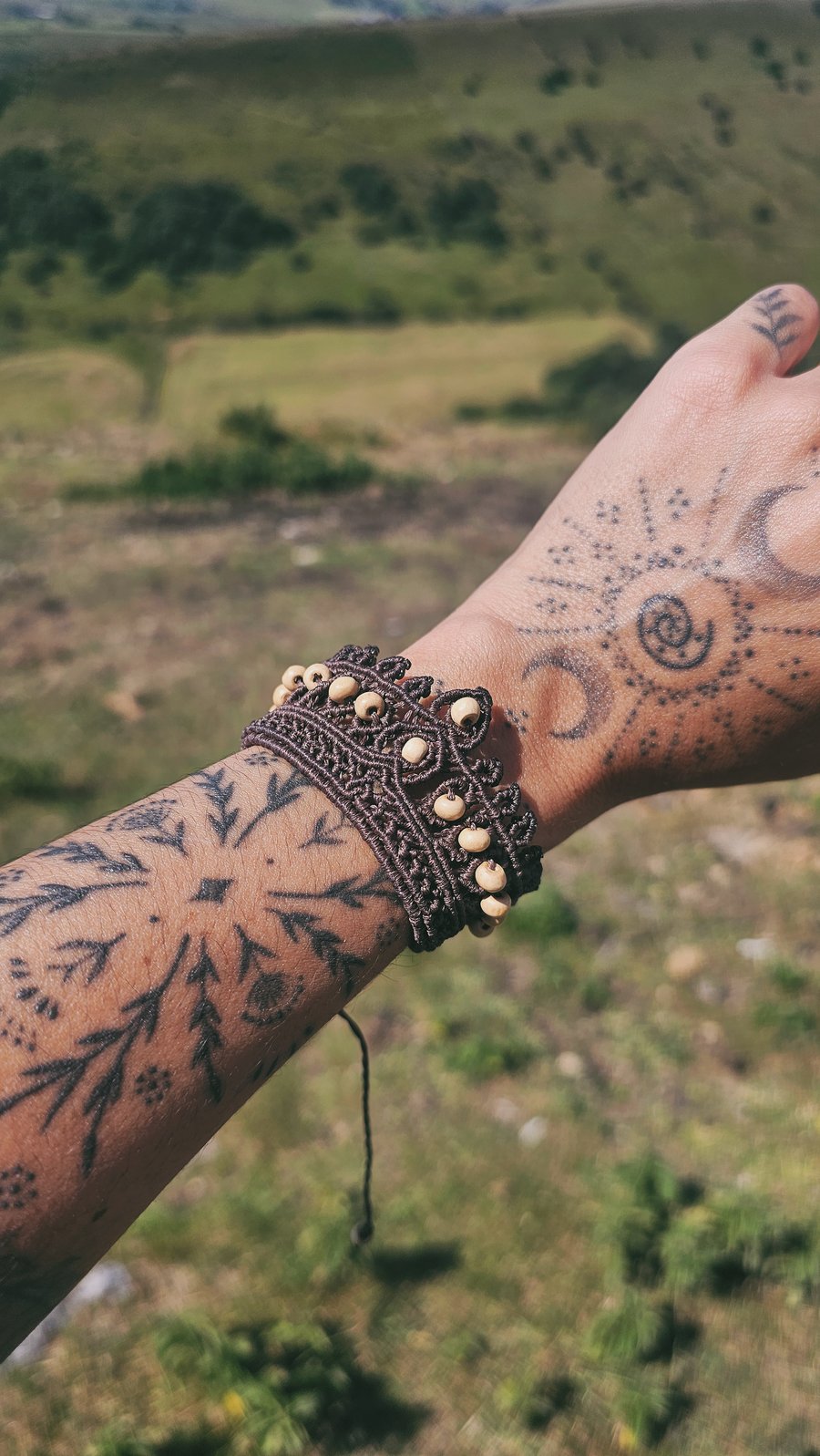 Boho Brown Macrame Bracelet and Anklet with Wooden Beads