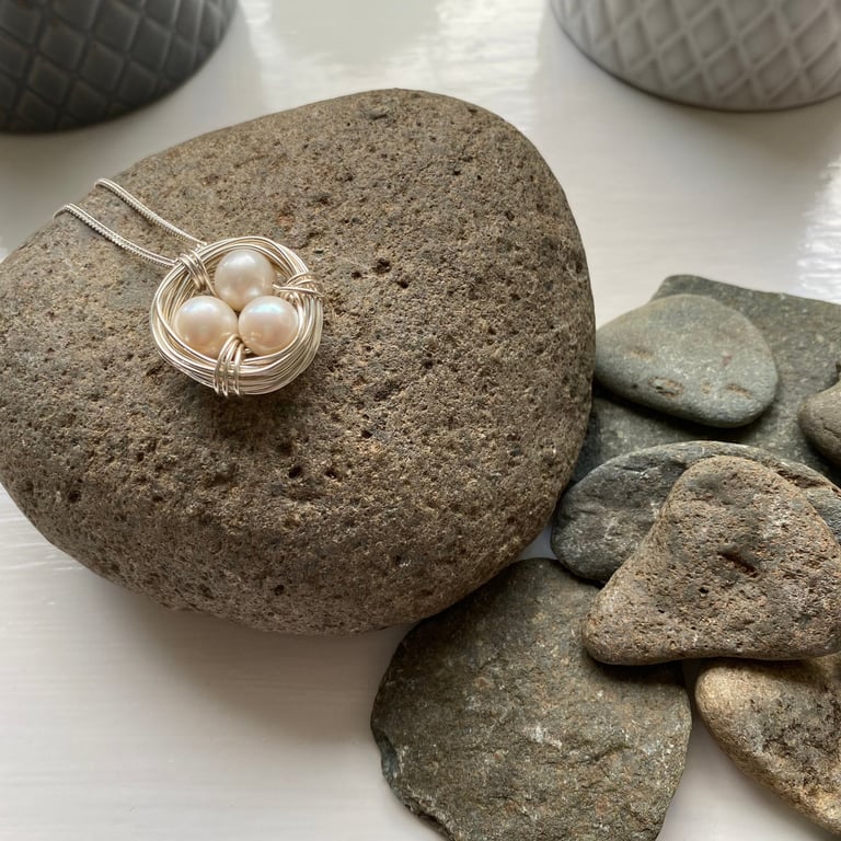 Freshwater Pearl Nest Necklace, sterling silver
