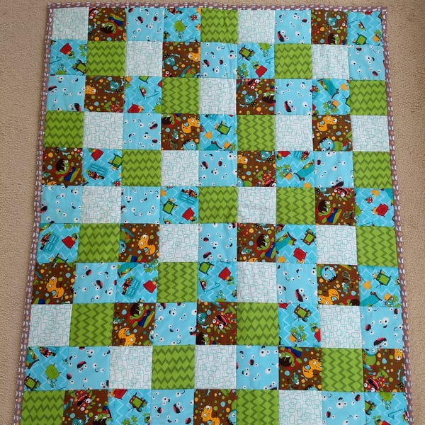 Fun Monsters and Dragons Baby Quilt or Playmat