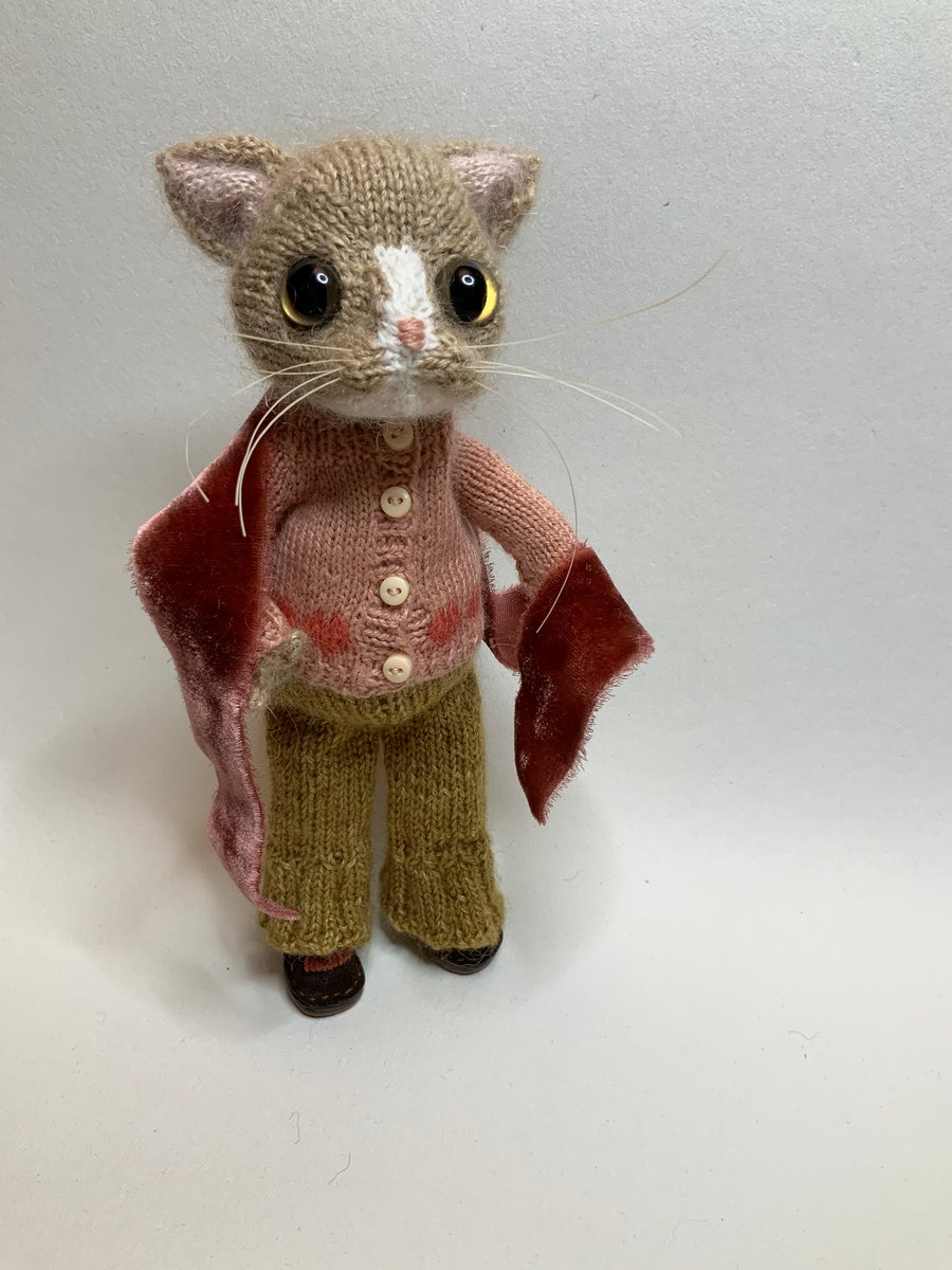 Little Hand Knitted Cat Doll - Dot Pebbles Pattern 