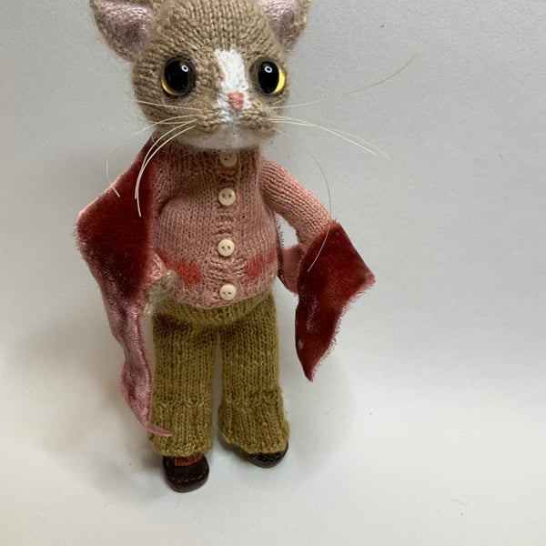 Little Hand Knitted Cat Doll - Dot Pebbles Pattern 