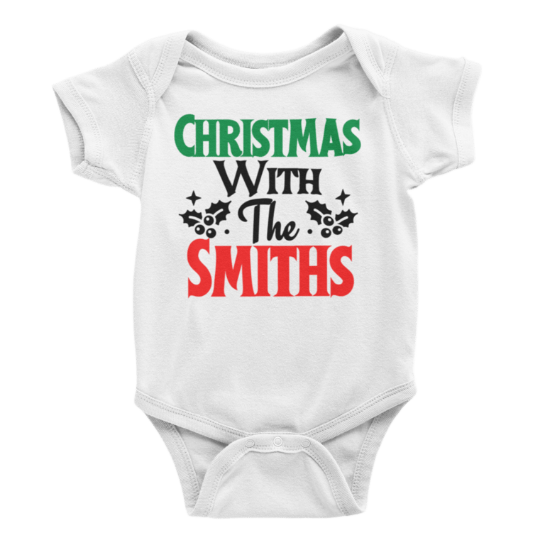Personalised Christmas Baby Grow Christmas With the ( enter surname)