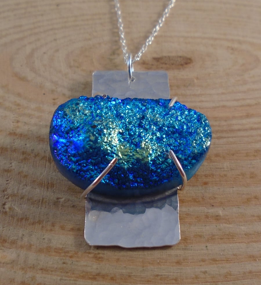 Sterling Silver Hammered Titanium Druzy Necklace