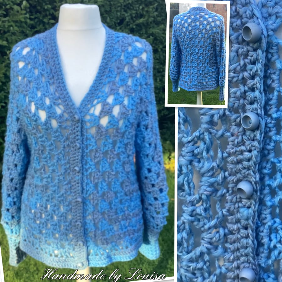 Two tone Blue hexi cardigan