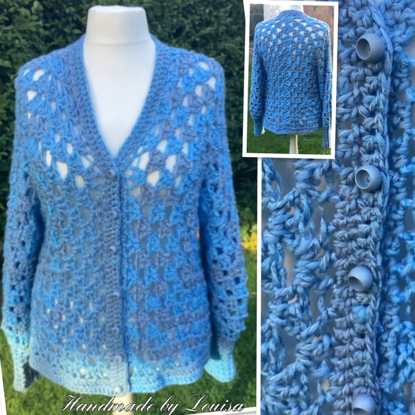 Two tone Blue hexi cardigan