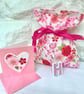 Gift Wrap Set of Reusable Pink Fabric Gift Bag, Heart Card & initial Gift Tag 