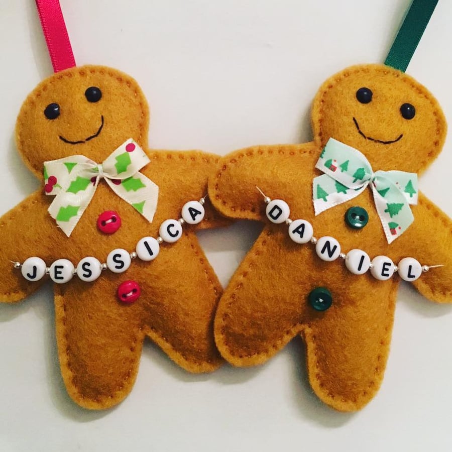 Personalised Gingerbread Man Felt Handmade Name Decoration Christmas Xmas 