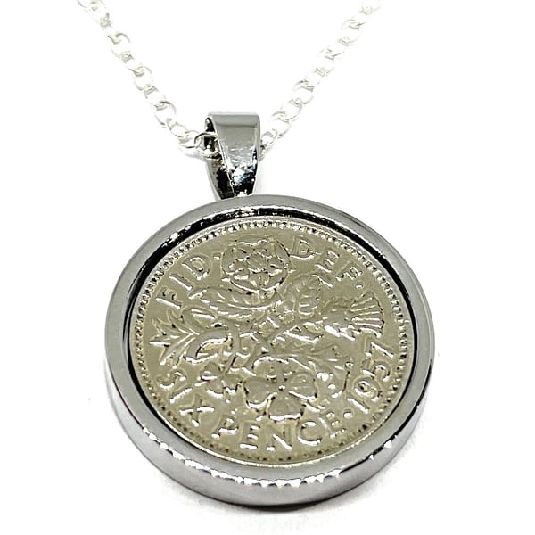 1967 57th Birthday Anniversary sixpence coin solid pendant plus 24 inch SS chain