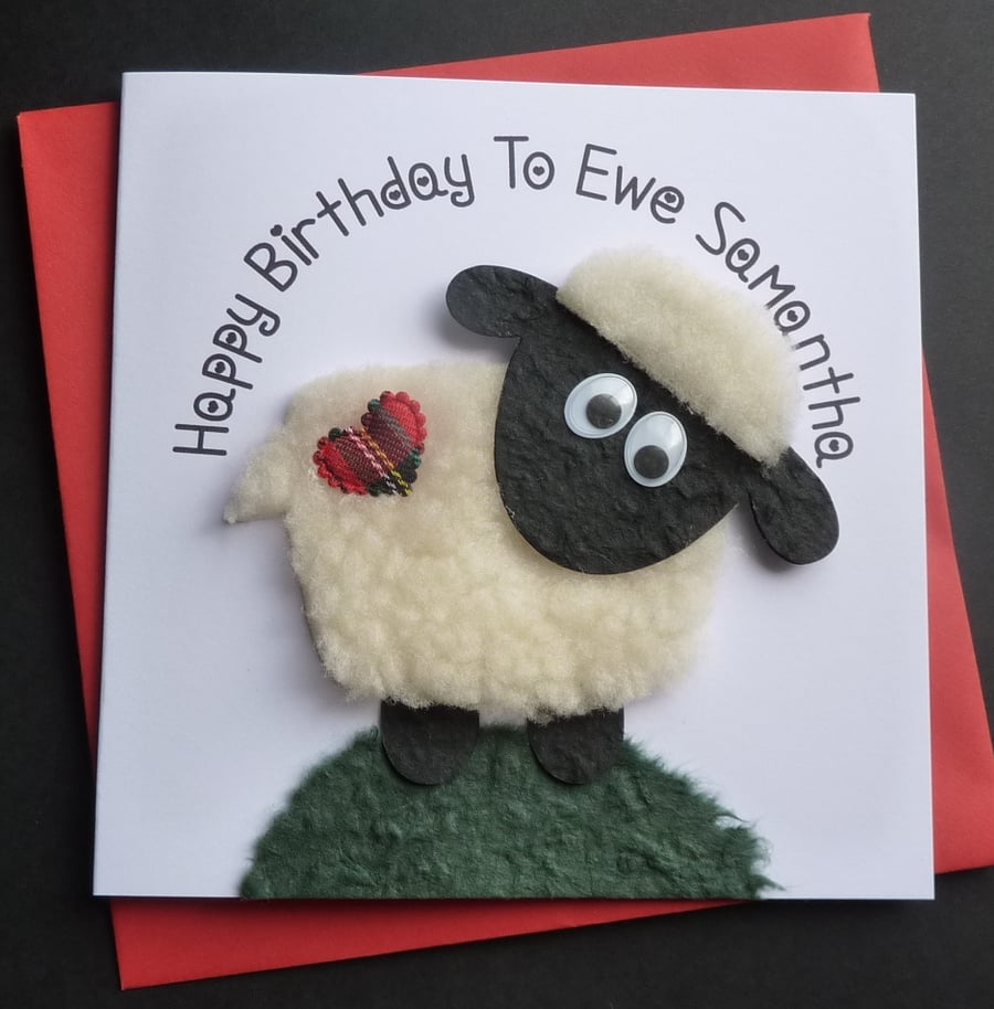 'Happy Birthday To Ewe' handmade personalised card