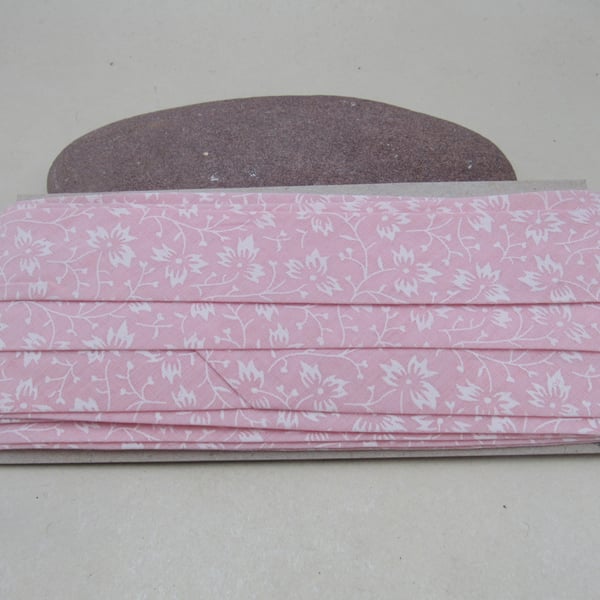 5m Handmade 1 Inch Pink  Flowered Cotton Bias Binding