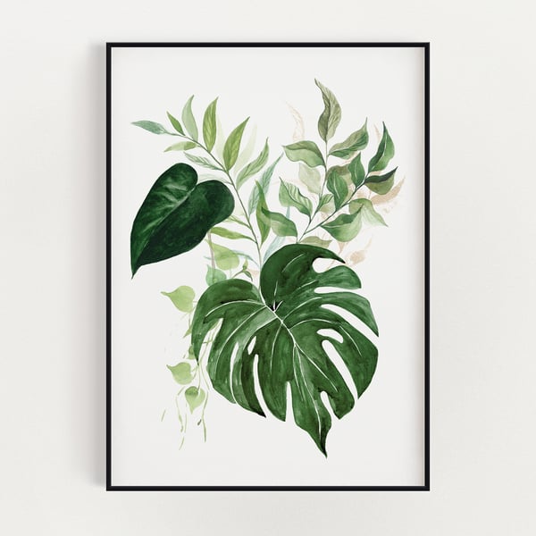 BOTANICAL WALL ART, Watercolour Plants, Green Leaf Prints, Leafy Wall Art