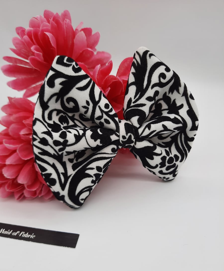 Hair bow bobble in upcycled black and white velour. 3 for 2 offer.  