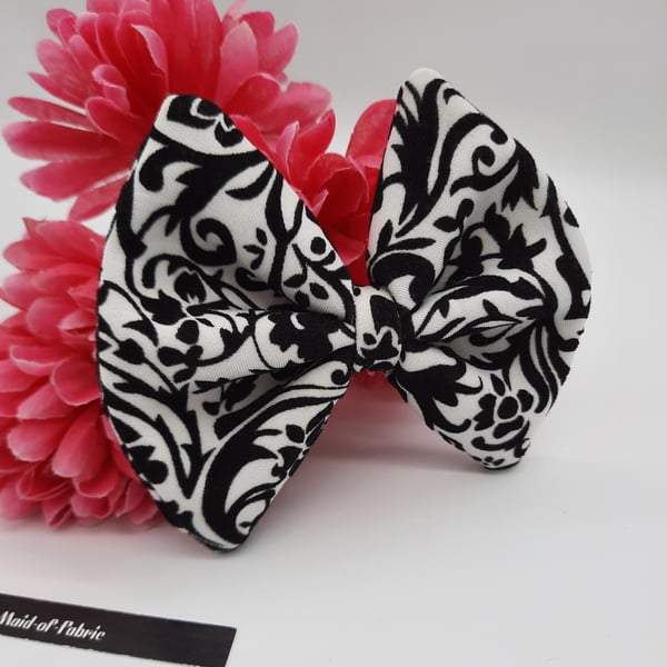 Hair bow bobble in upcycled black and white velour. 3 for 2 offer.  