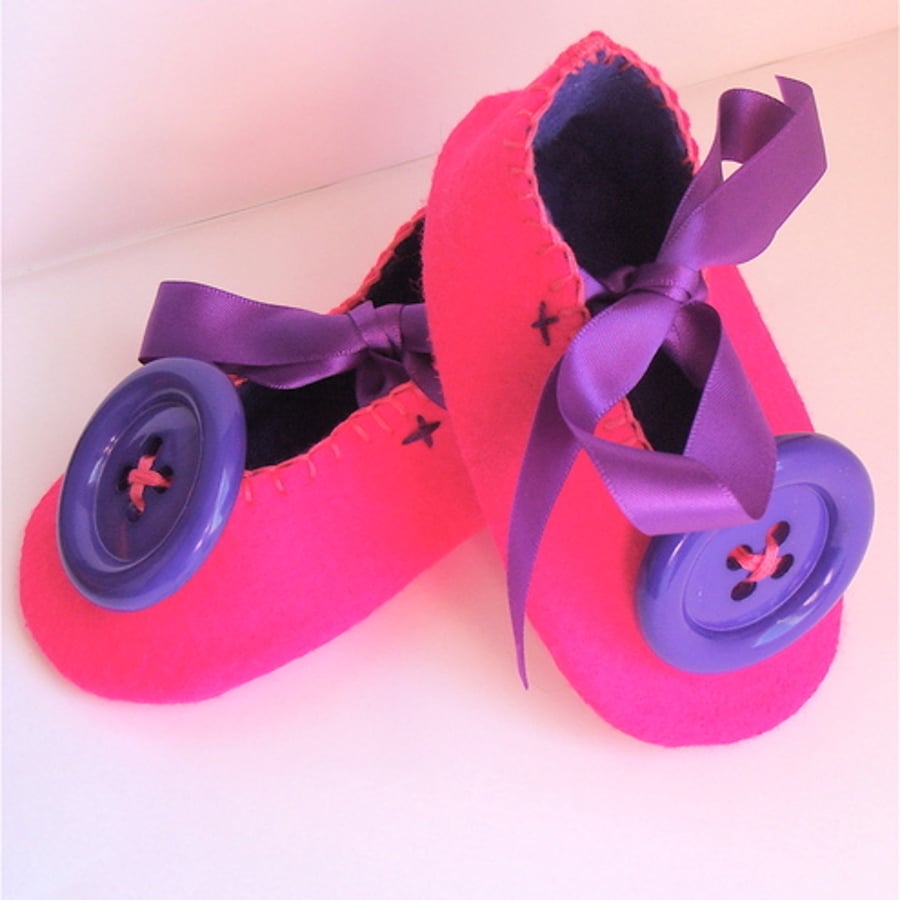 Big Button Fuschia Pink and Purple Baby Shoes