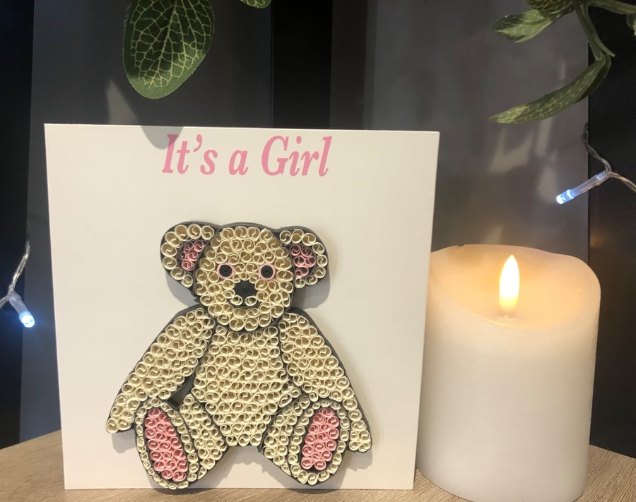 Stunning handmade quilled baby girl card