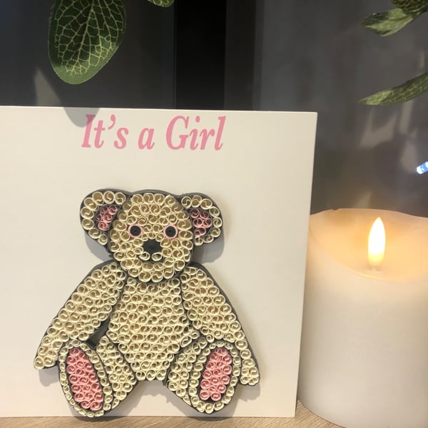 Stunning handmade quilled baby girl card