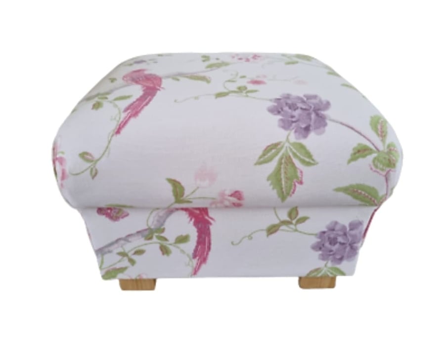 Storage Footstool Laura Ashley Summer Palace Fabric Pink Pouffe Birds Floral
