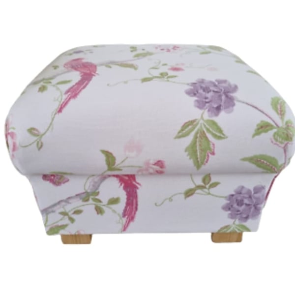 Storage Footstool Laura Ashley Summer Palace Fabric Pink Pouffe Birds Floral