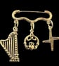 ST BRIGID’S Cross Claddagh Harp Brooch Pin Gaelic Ireland Irish 