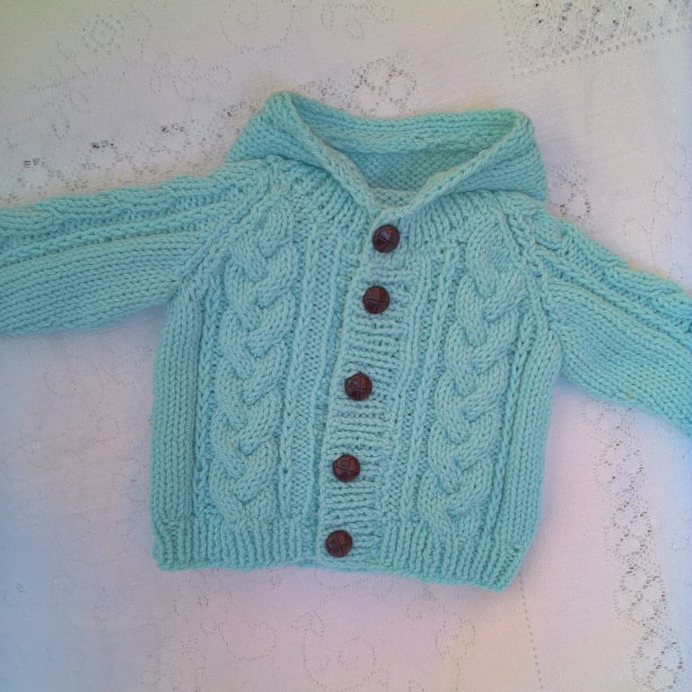 Baby's Cabled Hooded Jacket, Knitted Children's Clothes, Gift Ideas for Children