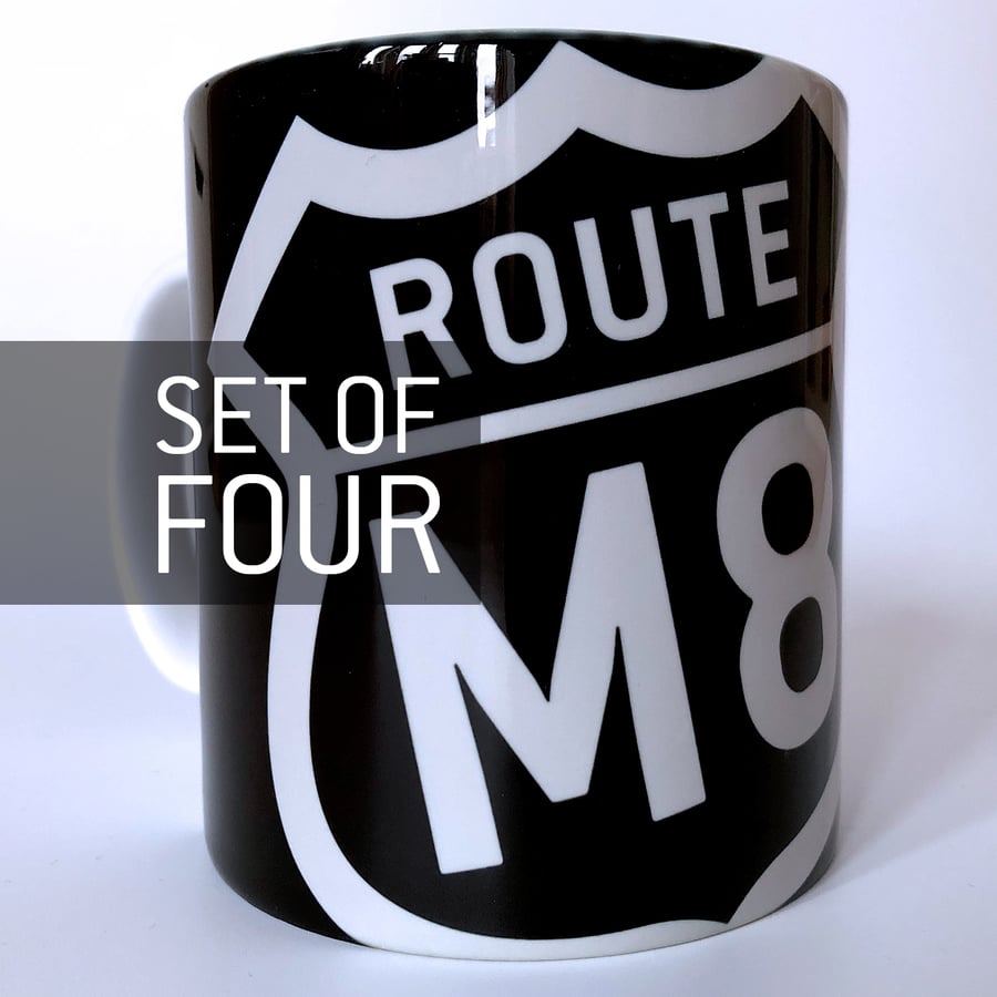 'Route M8' Set of four Mugs.