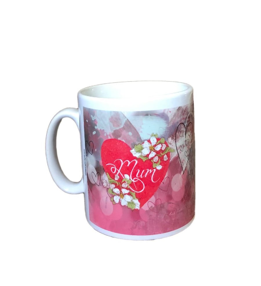 Mum Hearts And Flowers Design Mug. Mothers Day, Birthday Gift Mugs.