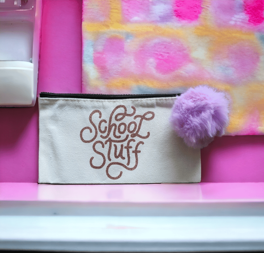 Pencil case with printed design school stuff