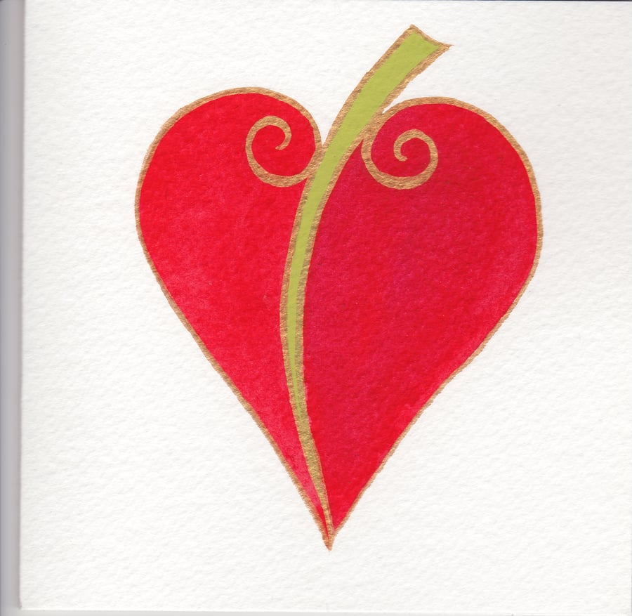 Hand painted card - cherry heart