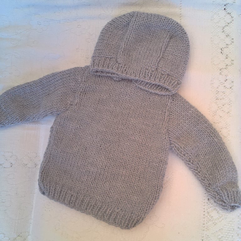 Chunky Hooded Jumper for Babies and Children, Hand Knitted Jumper