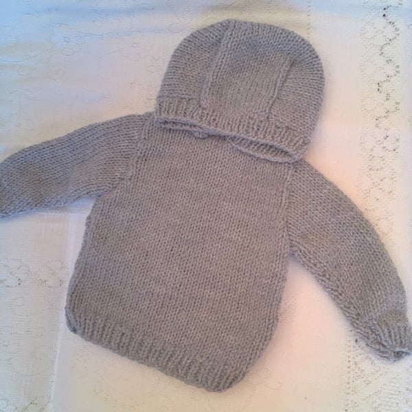 Chunky Hooded Jumper for Babies and Children, Hand Knitted Jumper