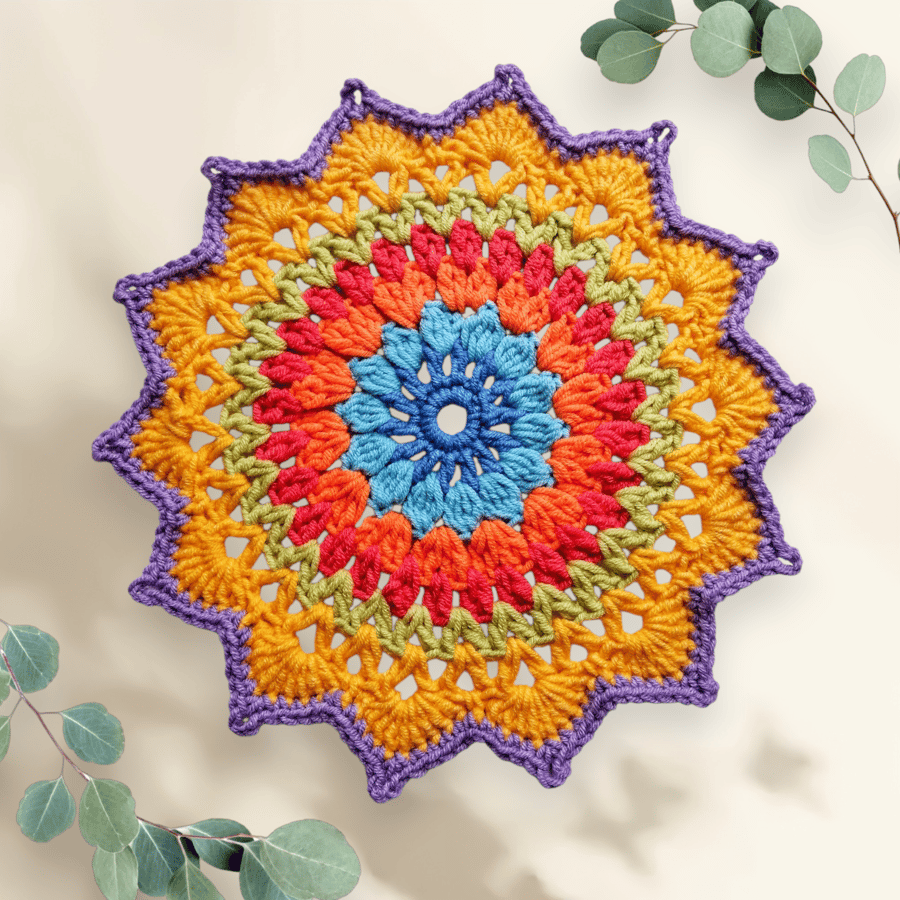 set of 2 colourful crochet mandala doilies